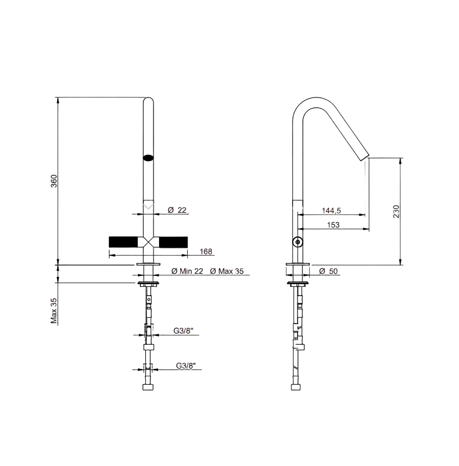Küchenarmatur Edelstahl Einlochbatterie - 22mm