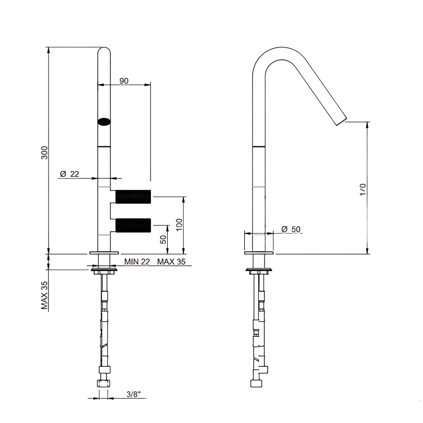 Spültisch-Einlochbatterie Edelstahl - 22mm
