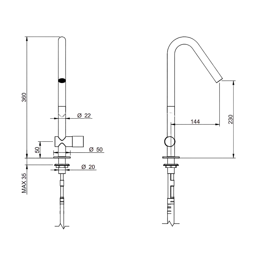 Einhebel Spültischarmatur aus Edelstahl - 22mm