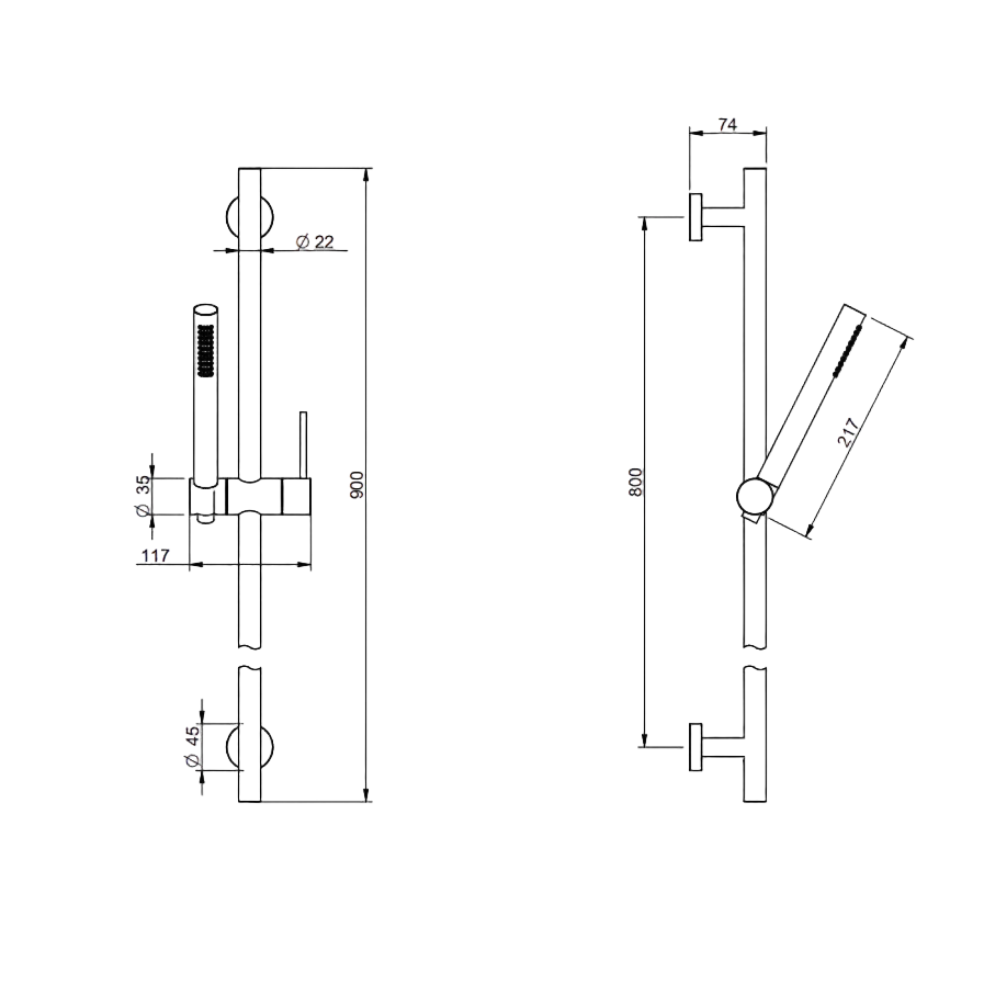 Gleitstangen Brauseset aus Edelstahl – Showers Inox