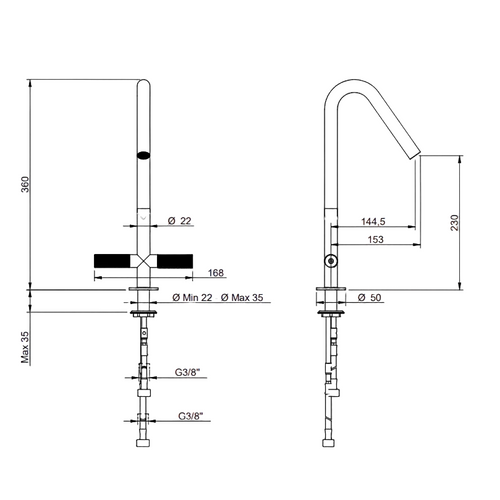 Spültisch-Einlochbatterie aus Edelstahl - 22mm
