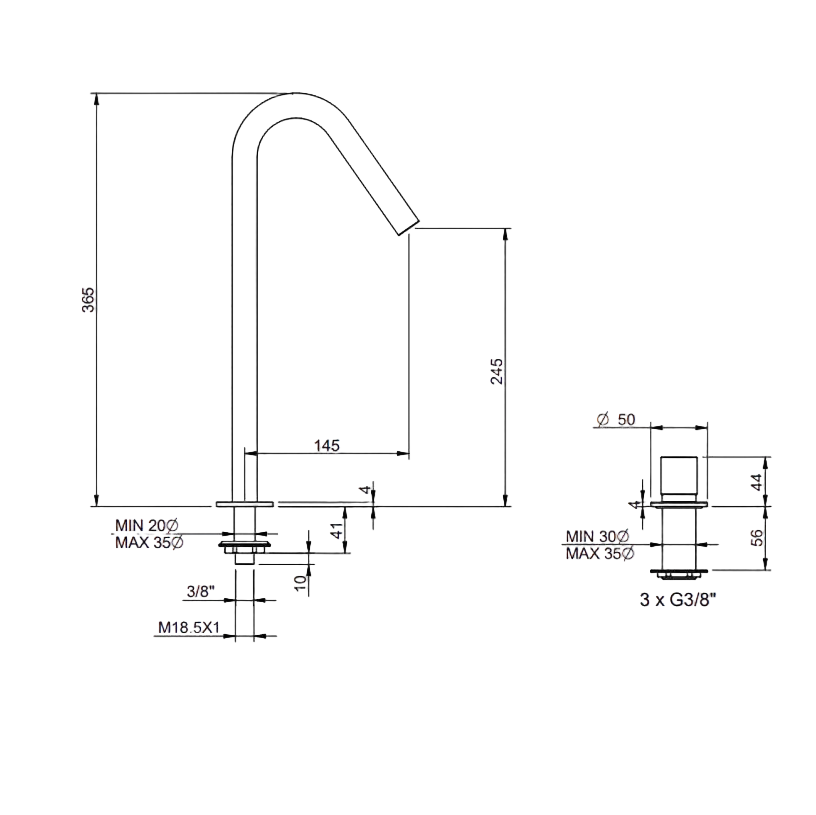 Einhebel Küchenarmatur aus Edelstahl - 22mm