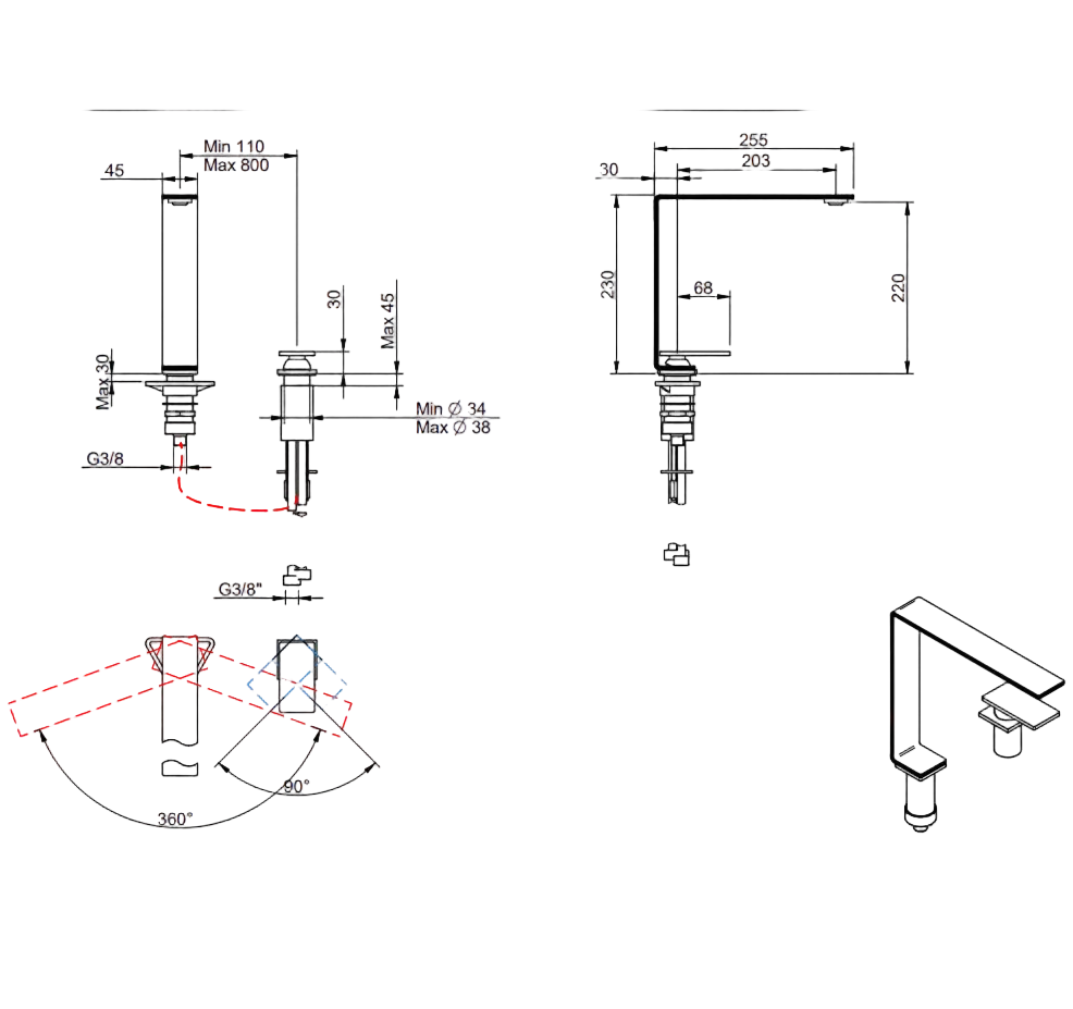 Design Küchenarmatur aus Edelstahl - 5mm