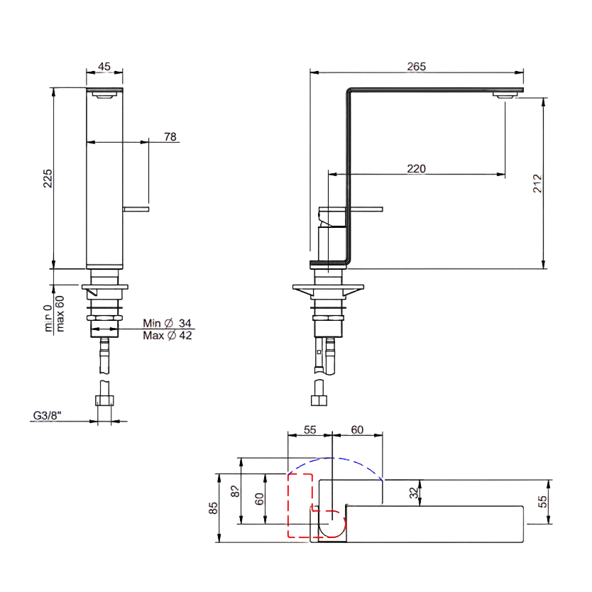 Einhebel Küchenarmatur aus Edelstahl - 5mm