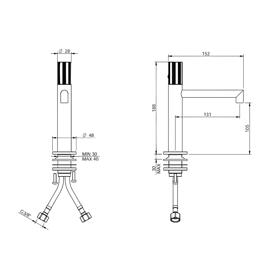 Einhand-Waschtischmischer aus Edelstahl - 28mm