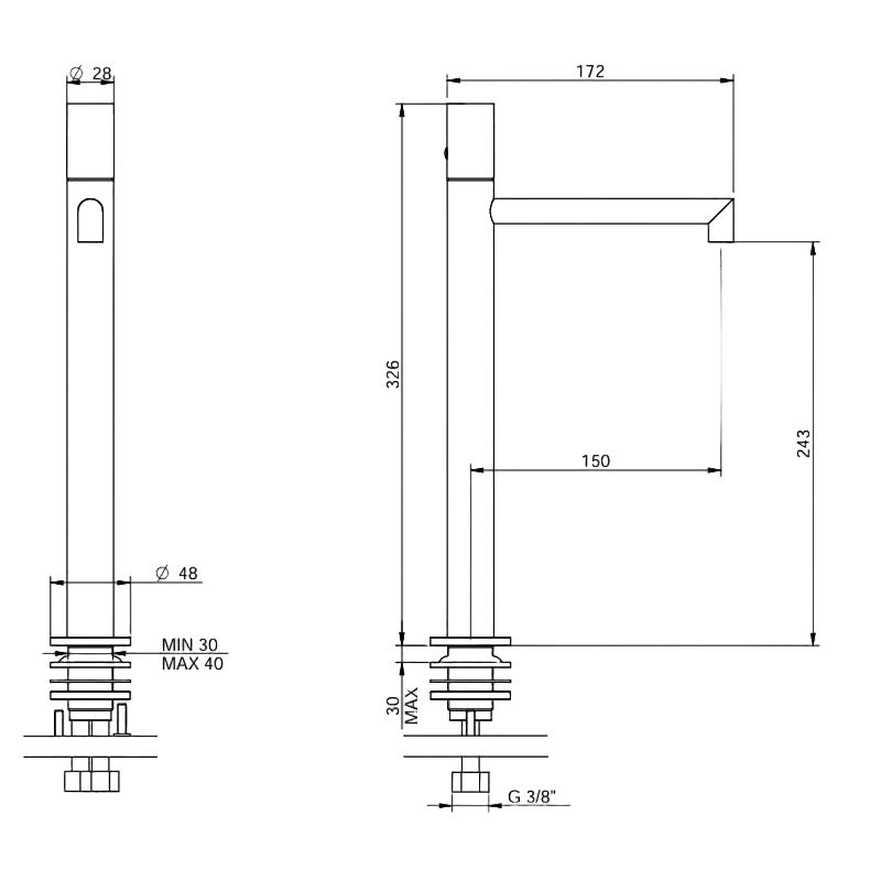 Einhand-Waschtischmischer 243 aus Edelstahl - 28mm