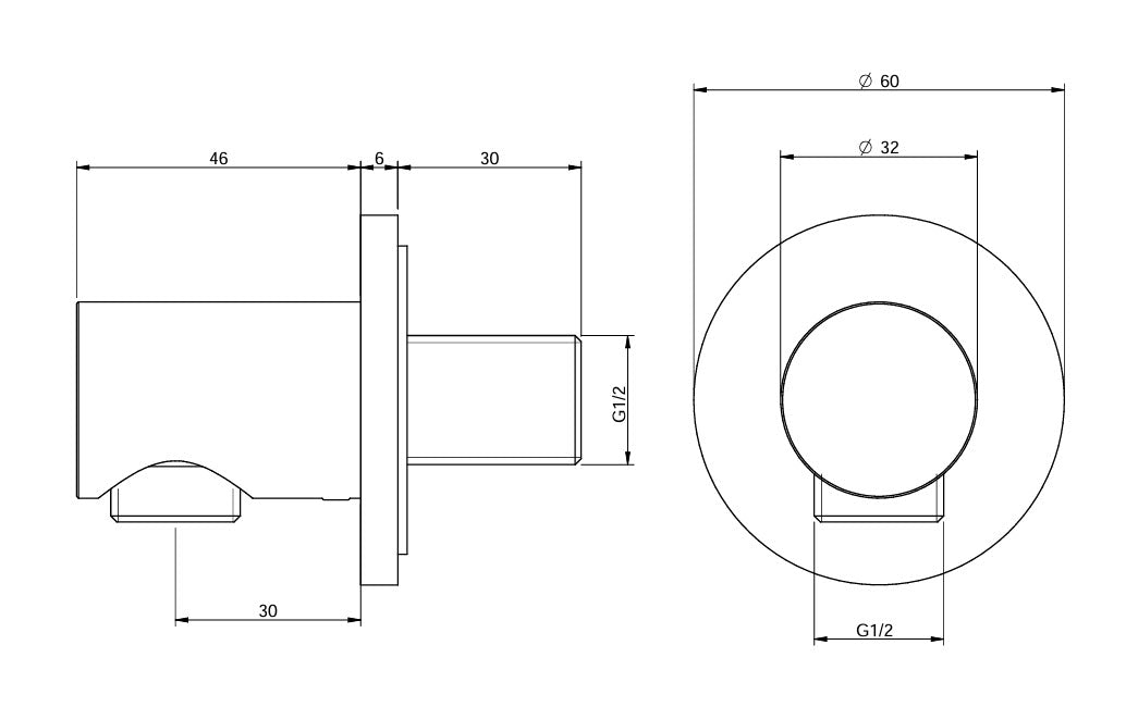 Wandanschlussbogen aus gebürstetem Edelstahl - 22mm