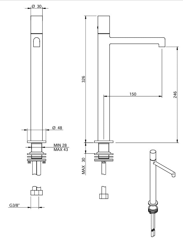 Treemme T30 Waschtischarmatur 246 mm Chrom – Einhebelmischer IT5B18CCZTZZ